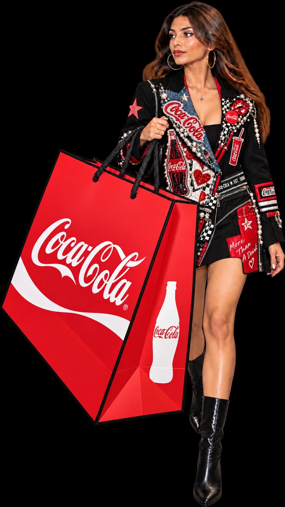 Jigyasa with a Coca-Cola branded blazer and bag